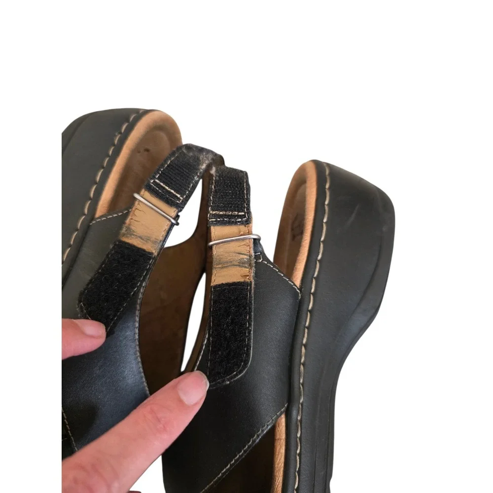 Clarks Collection Black Leather Slingback Wedge Sandals Womens‎ 9.5